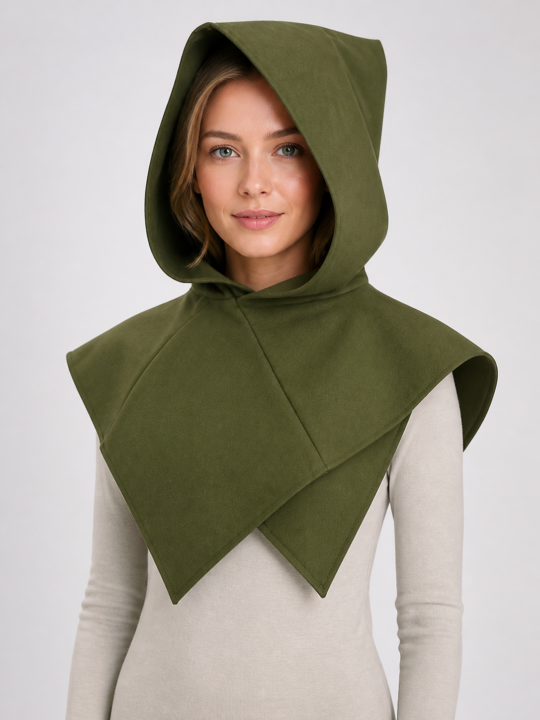 Triangular Hooded Cape, Olive Green