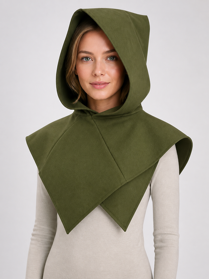 Triangular Hooded Cape, Olive Green
