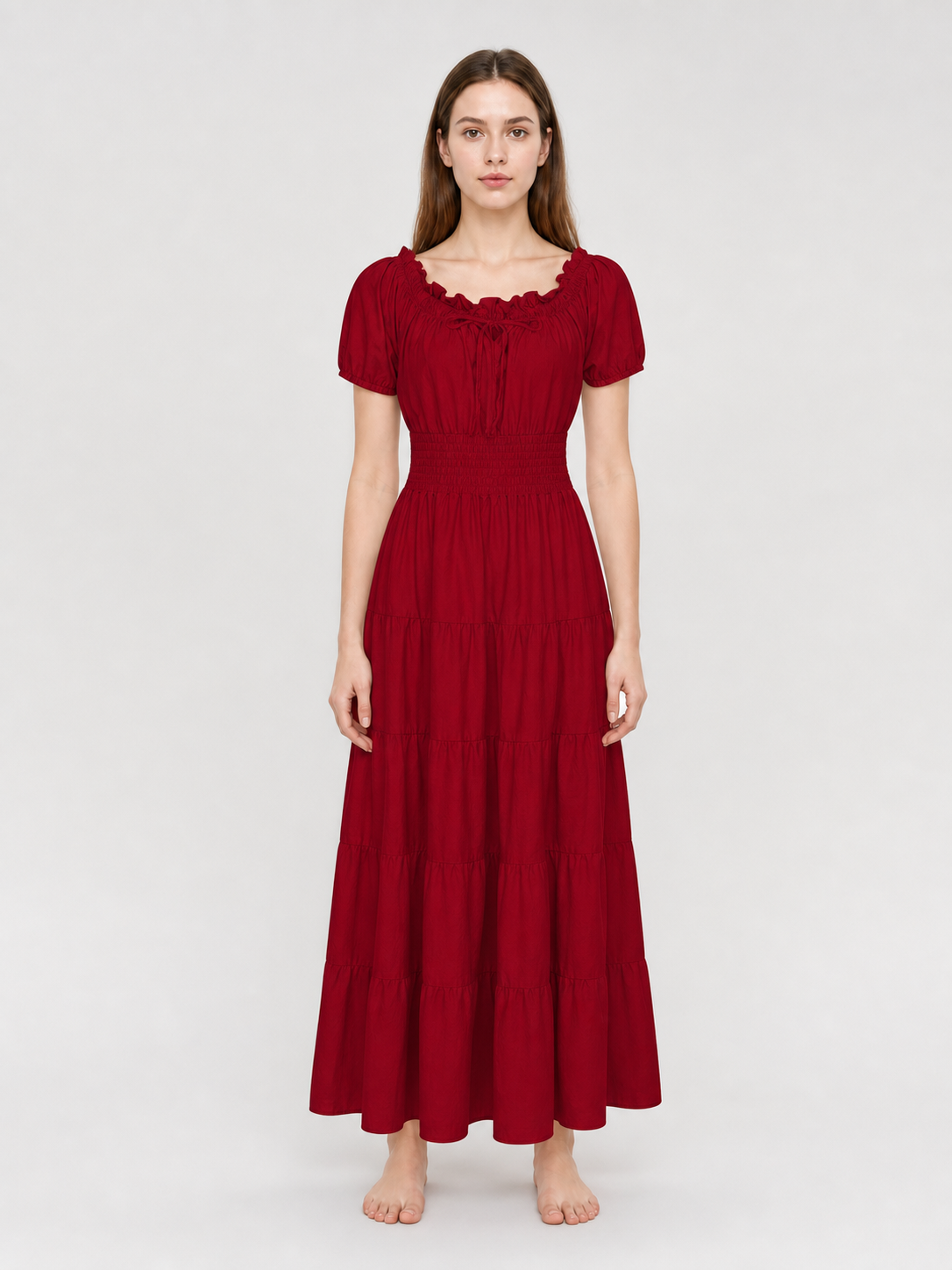 Burgundy Renaissance-Style Maxi Dress