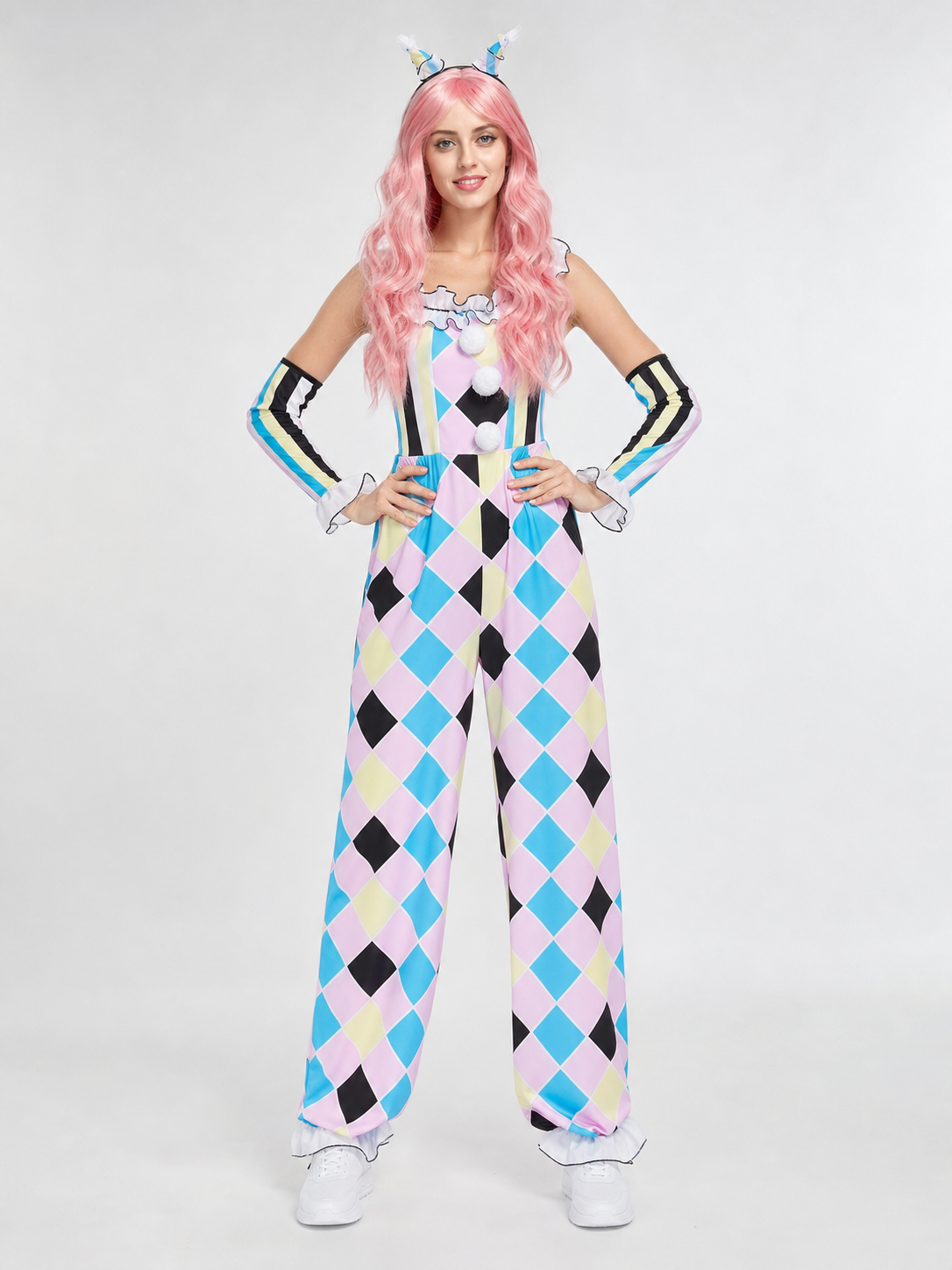 Harlequin clown carnival costume, jumpsuit