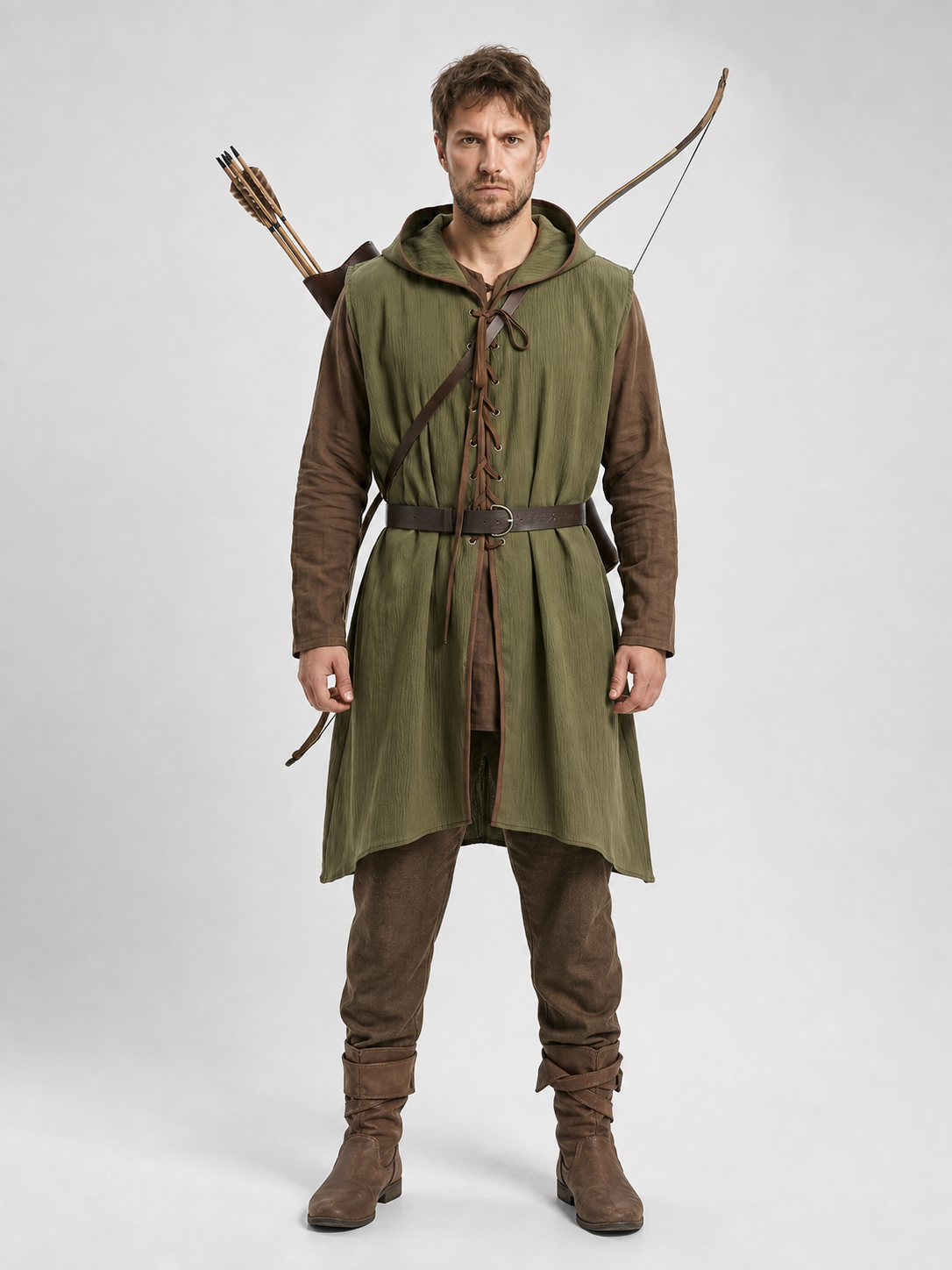 Medieval Cotton-Linen Hooded Tunic