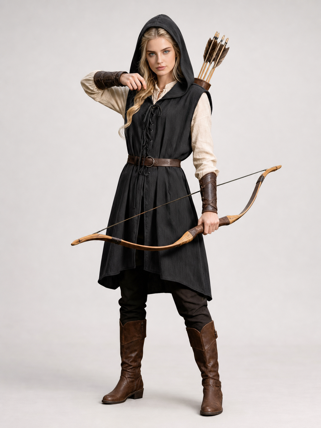 Medieval Cotton-Linen Hooded Tunic