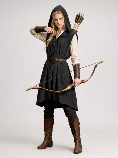 Medieval Cotton-Linen Hooded Tunic