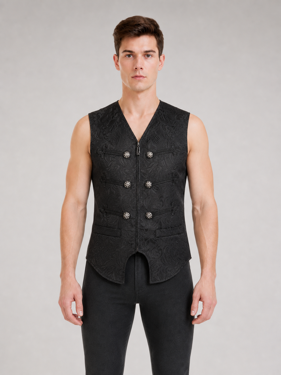 Costume Sleeveless Vest with Jacquard Pattern