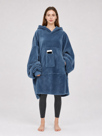 Hooded blanket hoodie with sleeves and a pocket