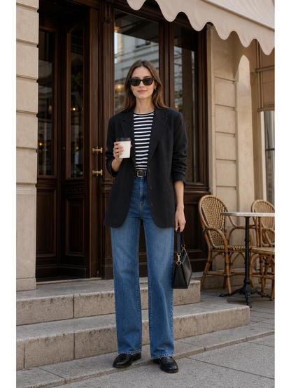 Women's black oversized blazer with lapels
