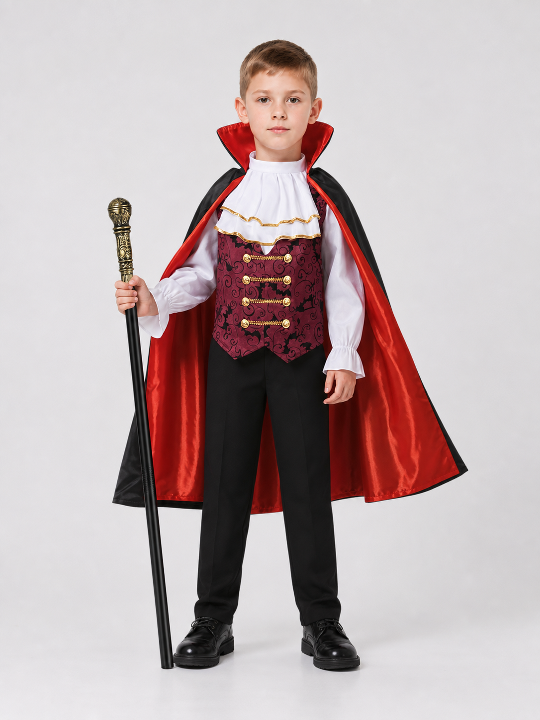 Vampire costume with cape and cane