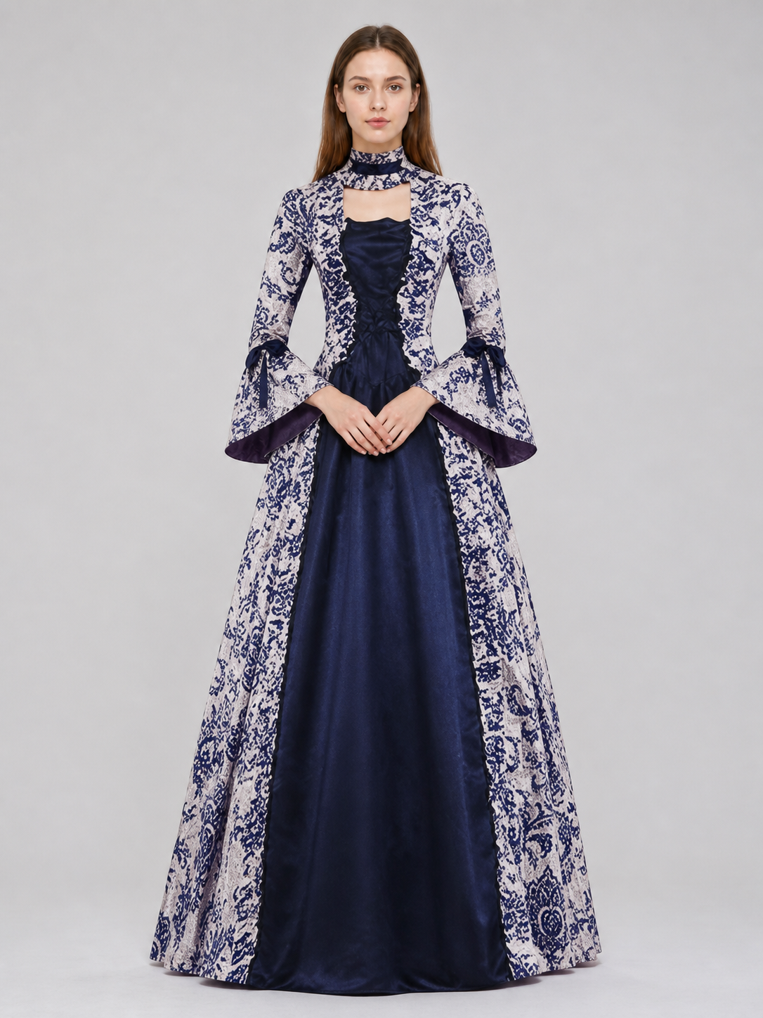 Vintage Printed Dress, Long Sleeves, Flared Silhouette