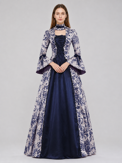 Vintage Printed Dress, Long Sleeves, Flared Silhouette
