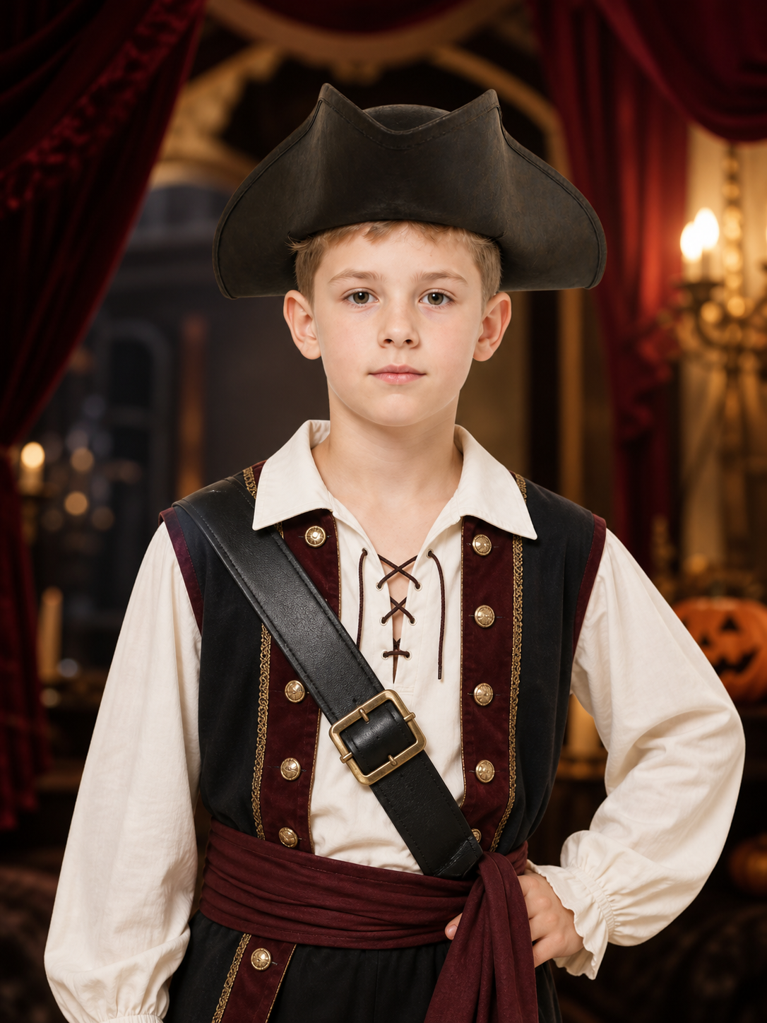 Children's Pirate Hat, Wide Tricorn Costume Accessory in Dark Brown to Black for Dress-Up Play and Pirate-Themed Parties