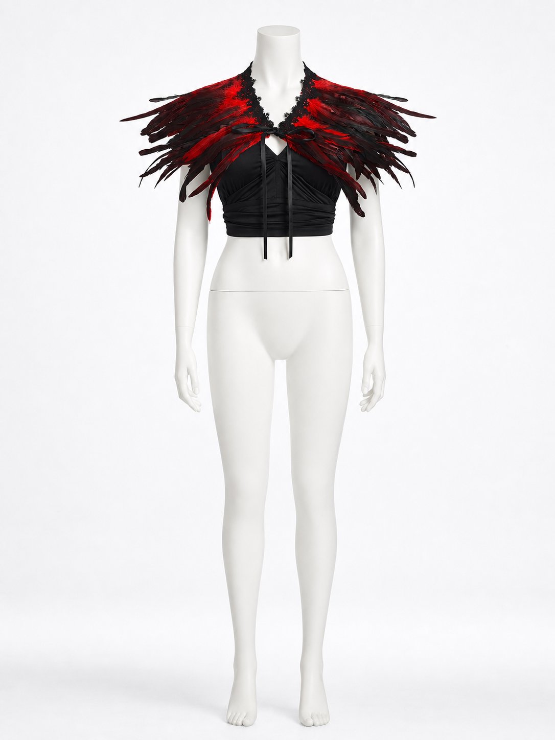 Halloween Red Feather Capelet Carnival Accessory on-model view