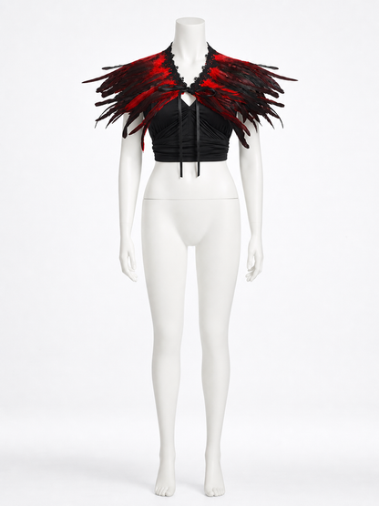Halloween Red Feather Capelet Carnival Accessory on-model view