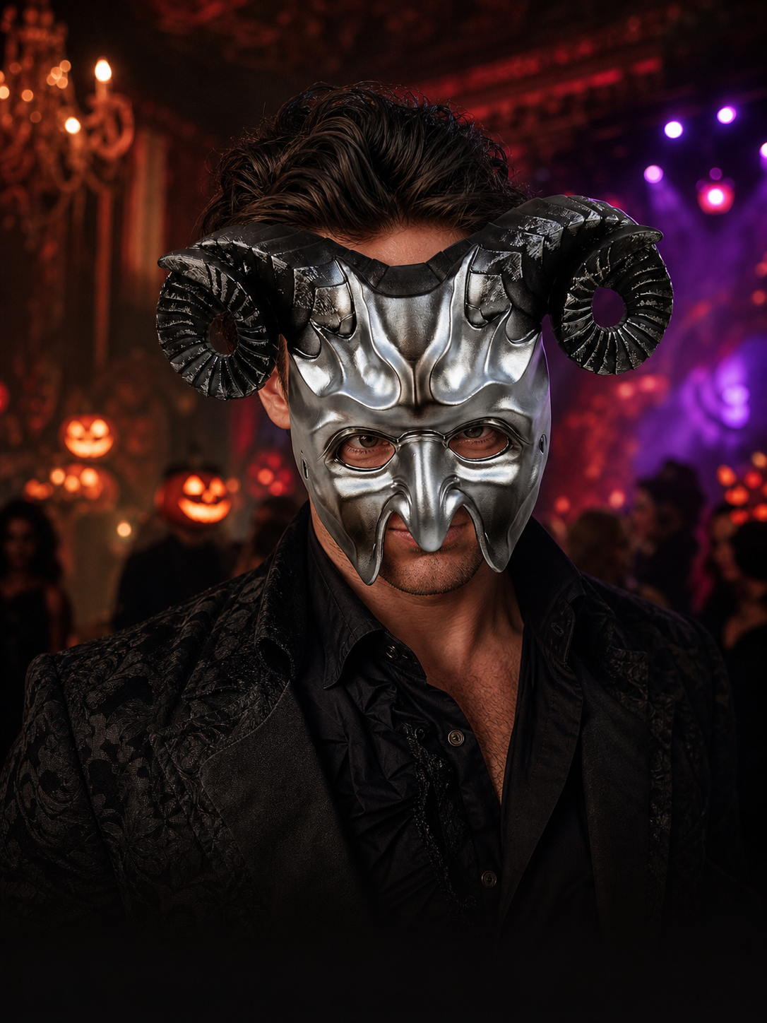 1pc Halloween Horned Demon Face Mask, Full Face Gothic Horror Style for Costume Party