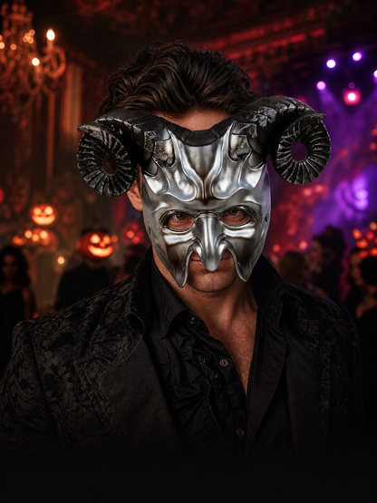 1pc Halloween Horned Demon Face Mask, Full Face Gothic Horror Style for Costume Party