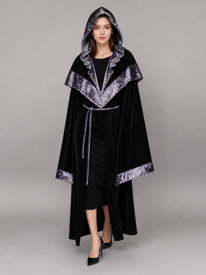 Black Carnival Cloak with Hood and Trim