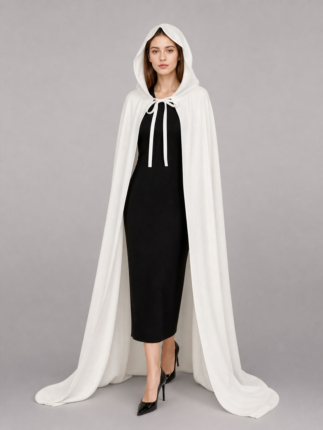 Long White Hooded Carnival Cape