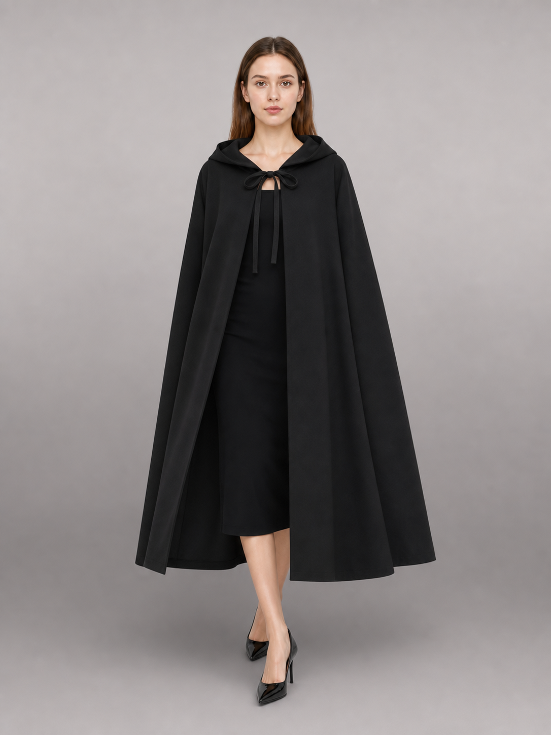 Long black hooded costume cape