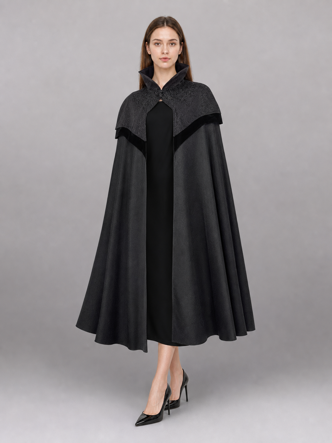 Black Costume Cloak with High Collar