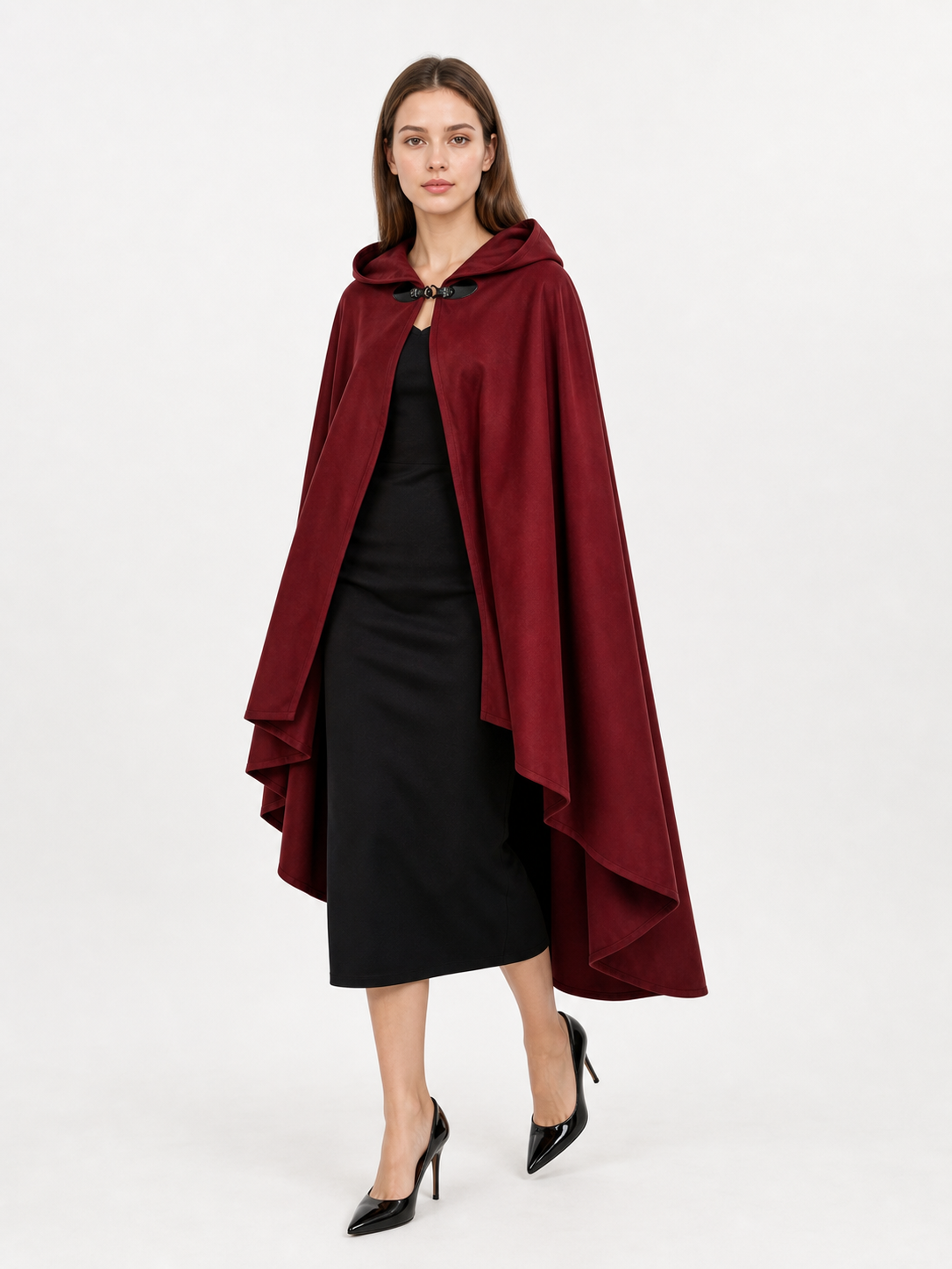 Burgundy Hooded Costume Cloak for Cosplay