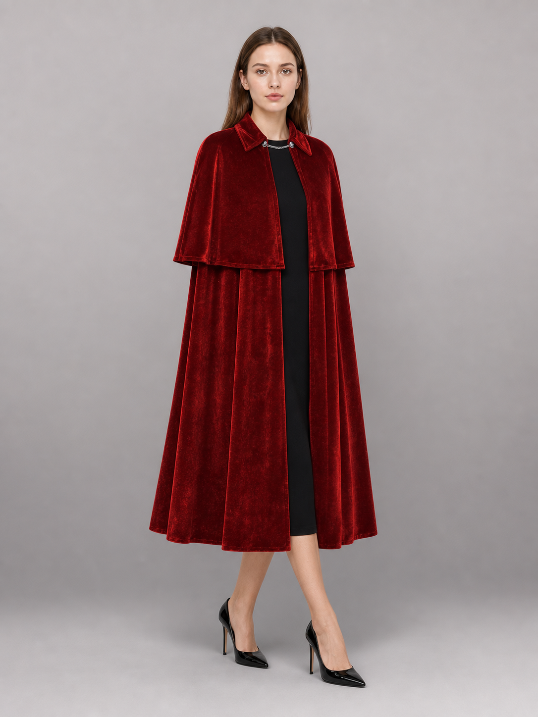 Burgundy Vampire Carnival Cloak with High Collar