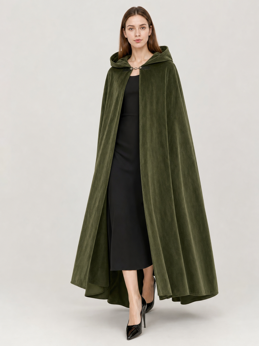 Long Green Hooded Costume Cloak