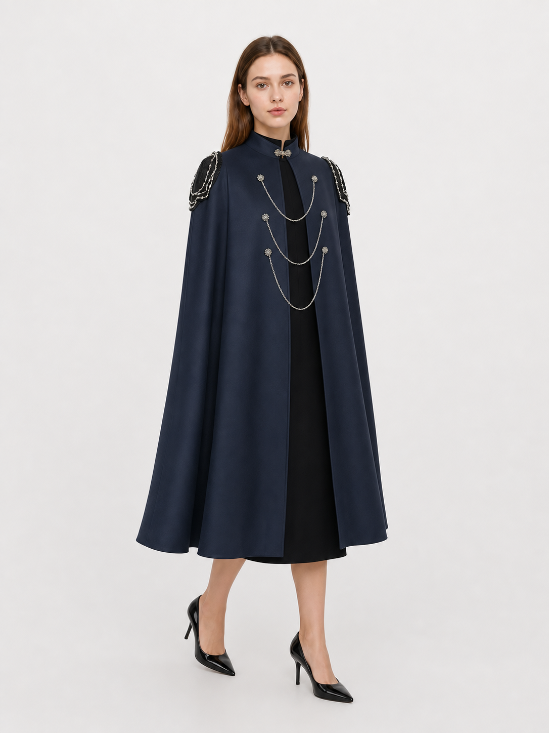 Dark Navy Carnival Cloak with High Collar