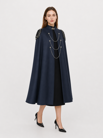 Dark Navy Carnival Cloak with High Collar