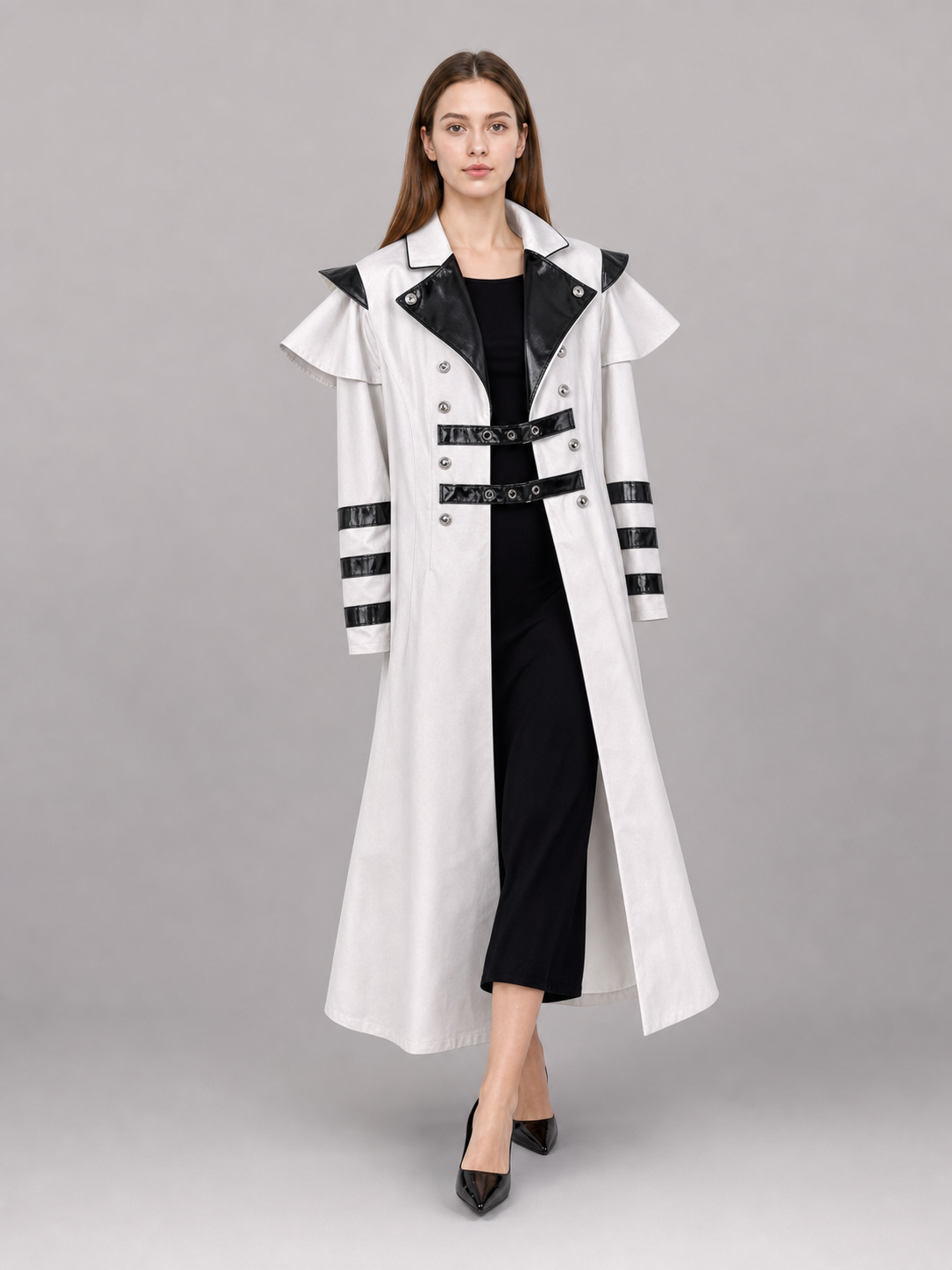 White costume cloak with black details