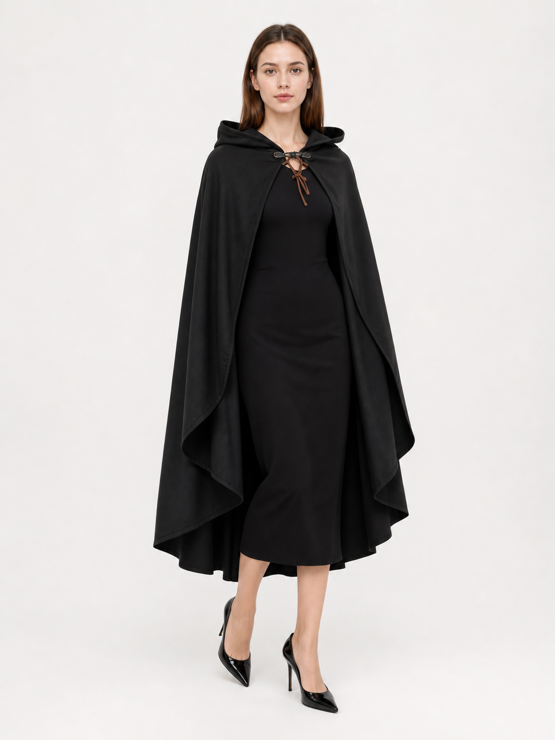 Black Medieval Hooded Carnival Cloak