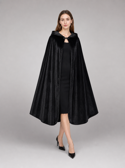 Black Hooded Carnival Cape, Flowing