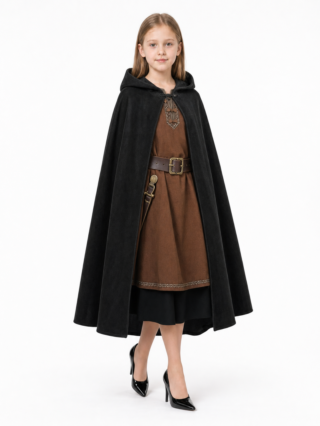 Black medieval hooded carnival cloak