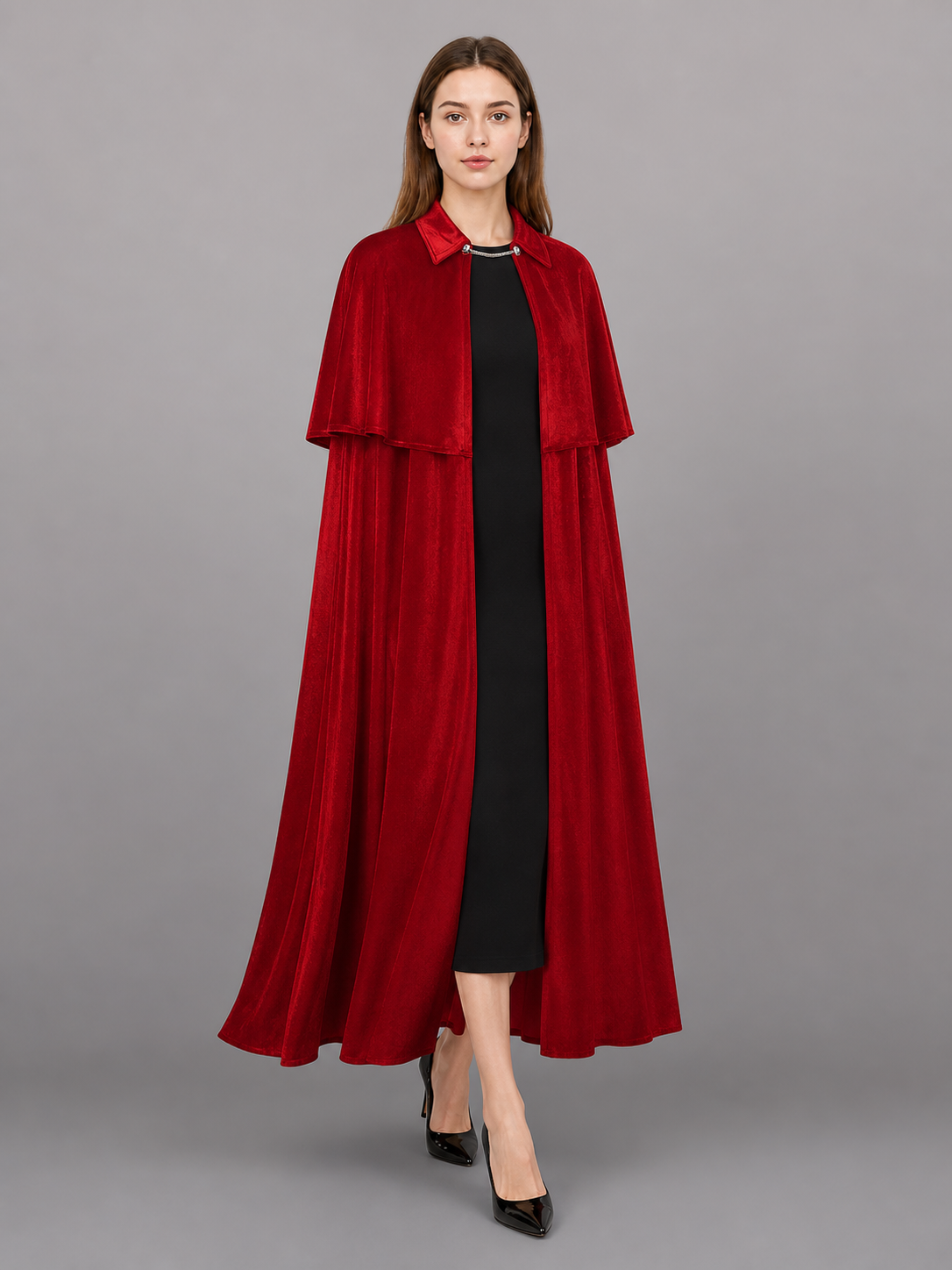 Red Costume Cloak, Long, with High Collar