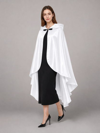 Long white hooded satin-look carnival cape product view 72