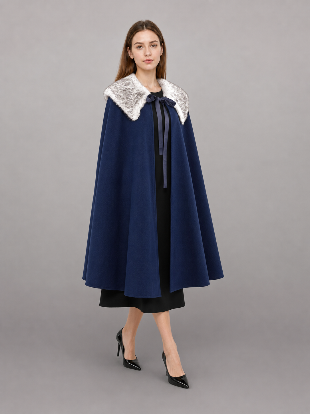 Blue Costume Cloak with Fur-Look Collar