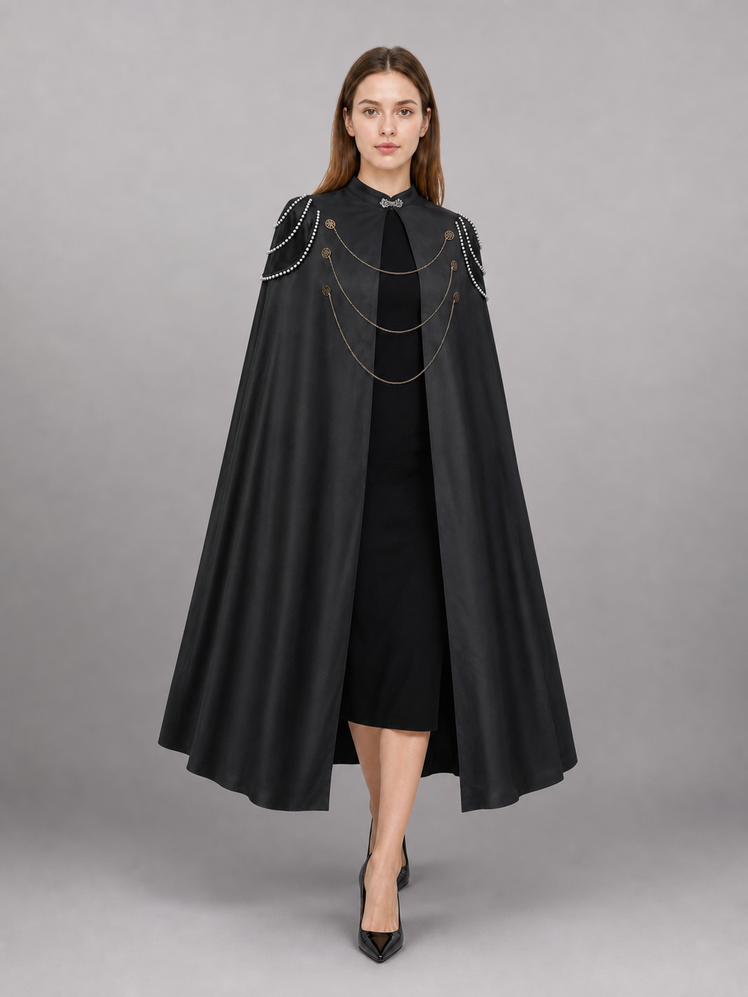 Long Black Hooded Costume Cloak