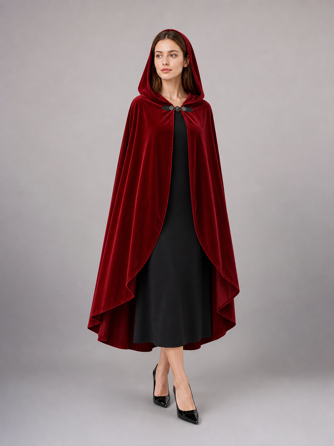 Red medieval carnival cloak with hood