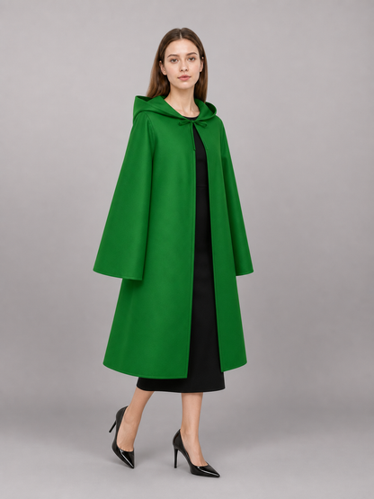 Green carnival cloak with hood, long