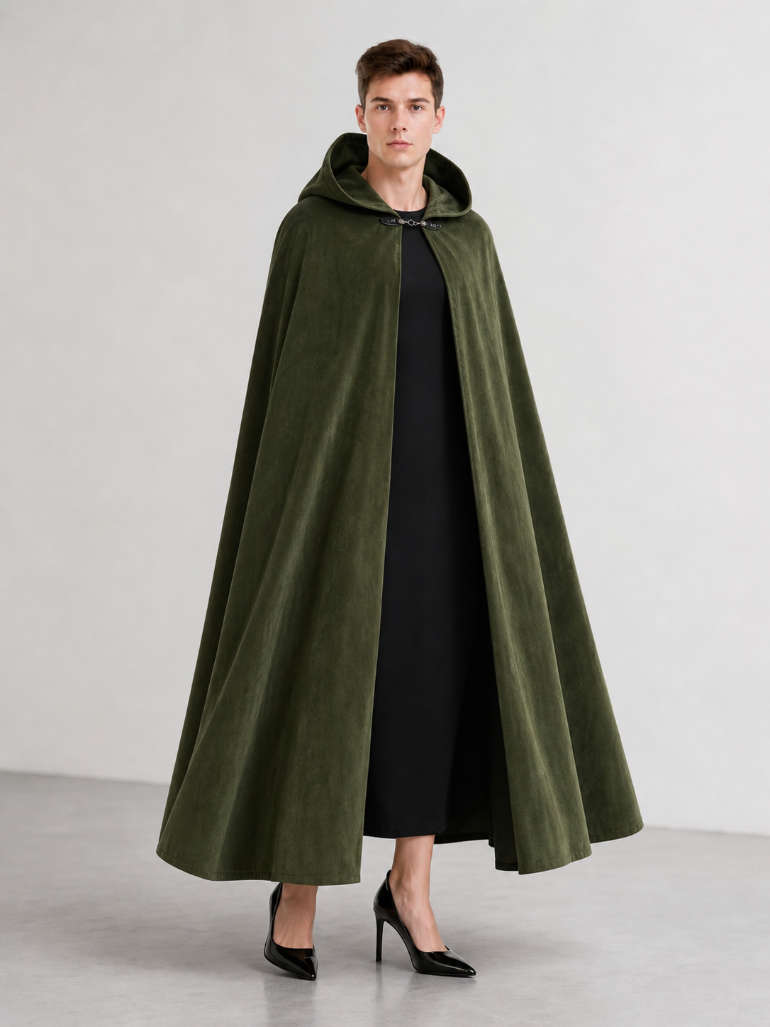 Long Green Hooded Costume Cloak