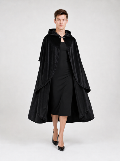 Black Hooded Carnival Cape, Flowing
