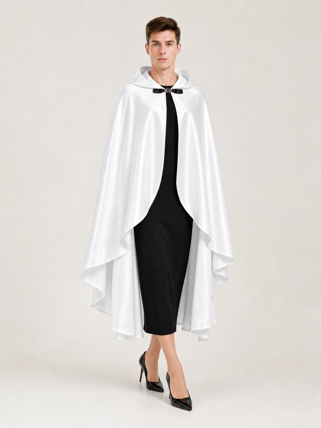 White Hooded Costume Cloak, Flowing Silhouette