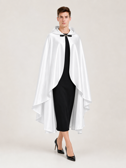 White Hooded Costume Cloak, Flowing Silhouette