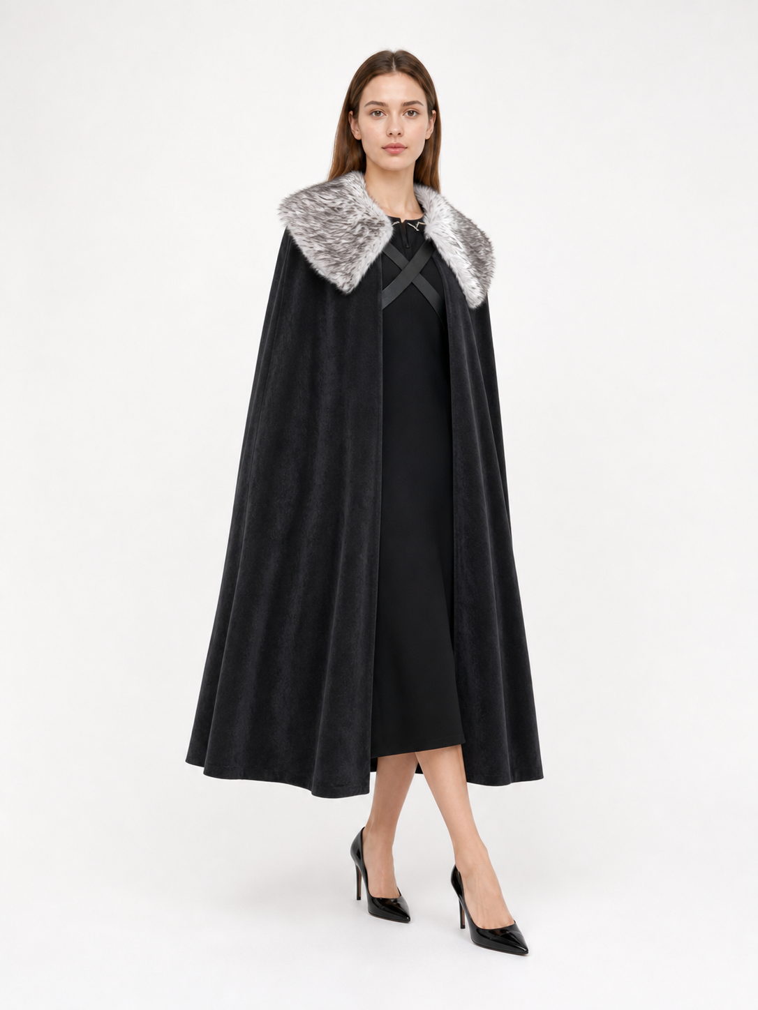 Black Medieval Costume Cape with Collar