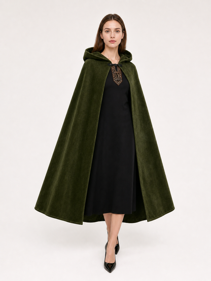 Dark Green Hooded Carnival Cloak