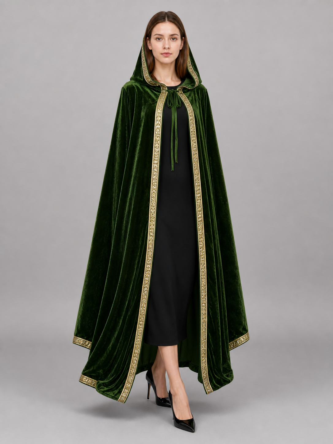 Green Medieval Hooded Costume Cloak