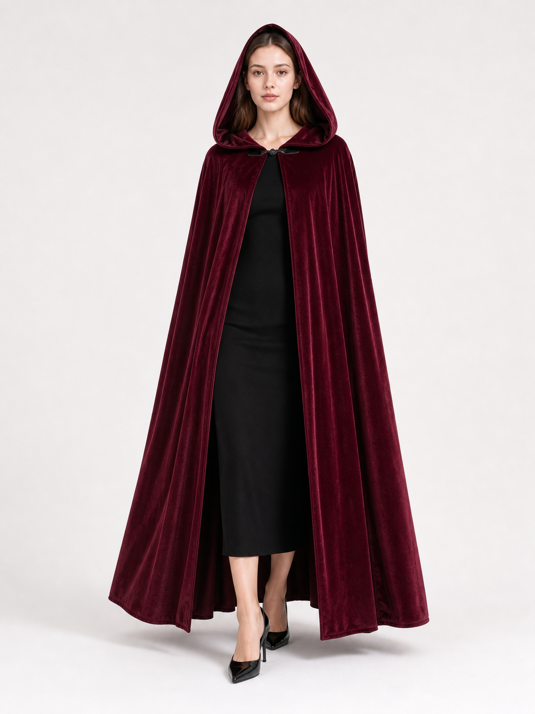 Burgundy Long Carnival Cloak with Hood