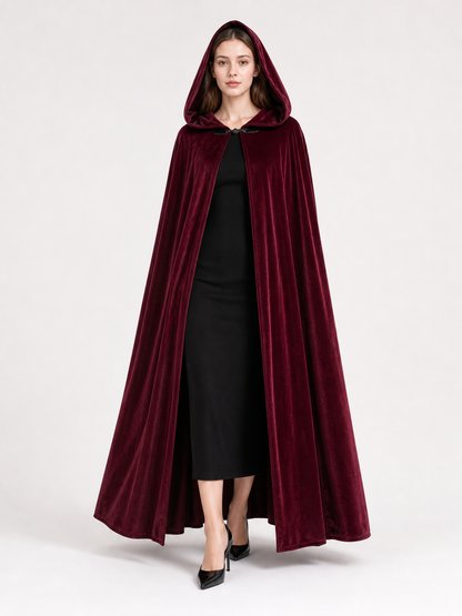 Burgundy Long Carnival Cloak with Hood