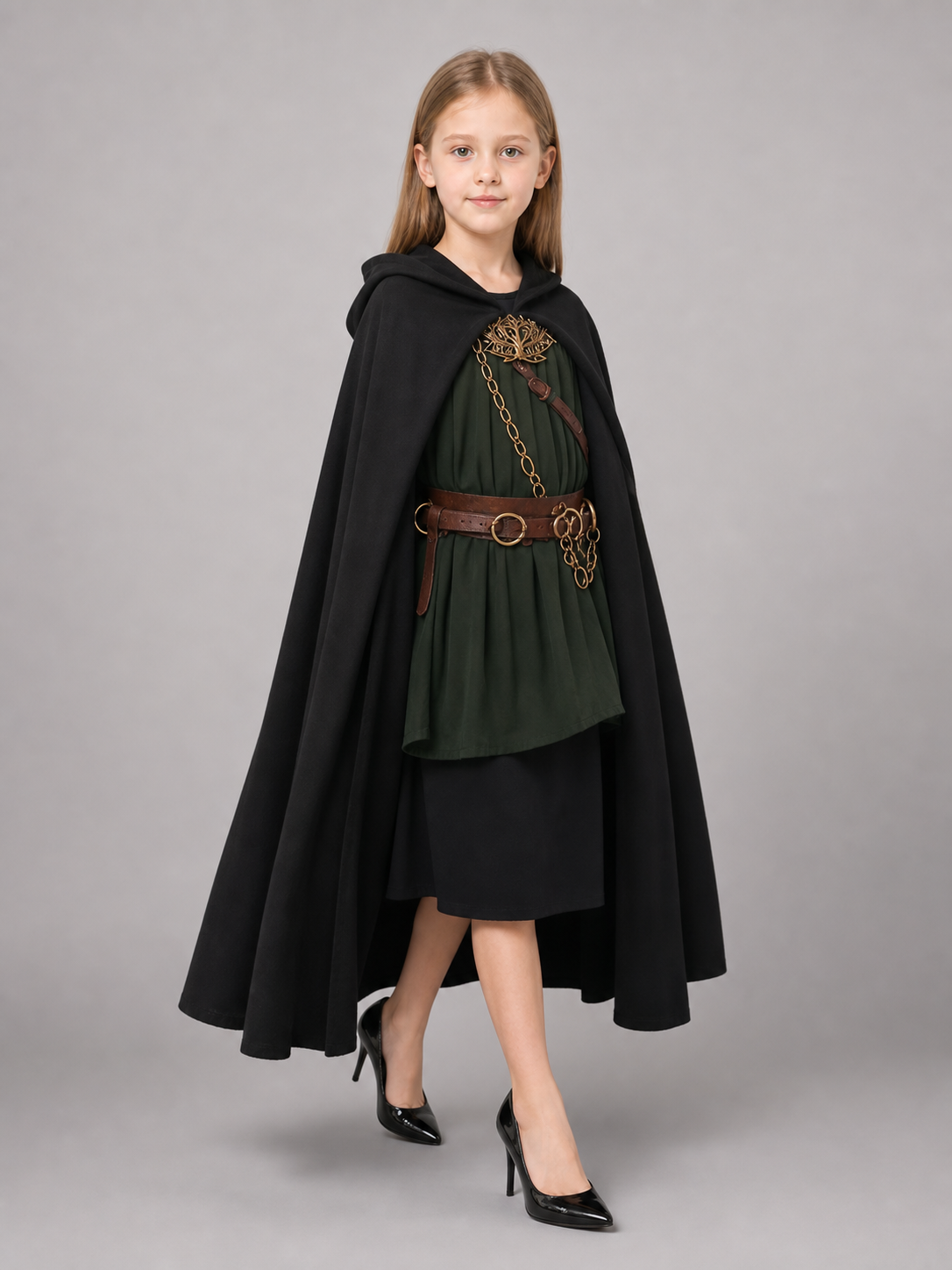 Black medieval hooded carnival cloak