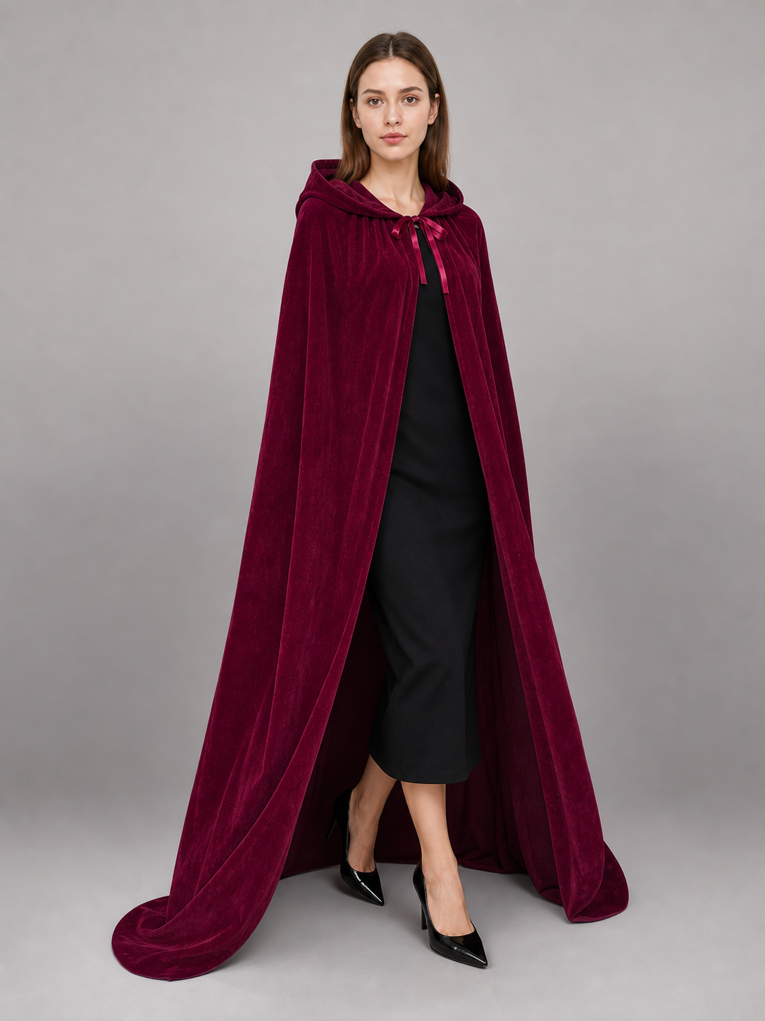 Burgundy Hooded Carnival Cloak for Cosplay
