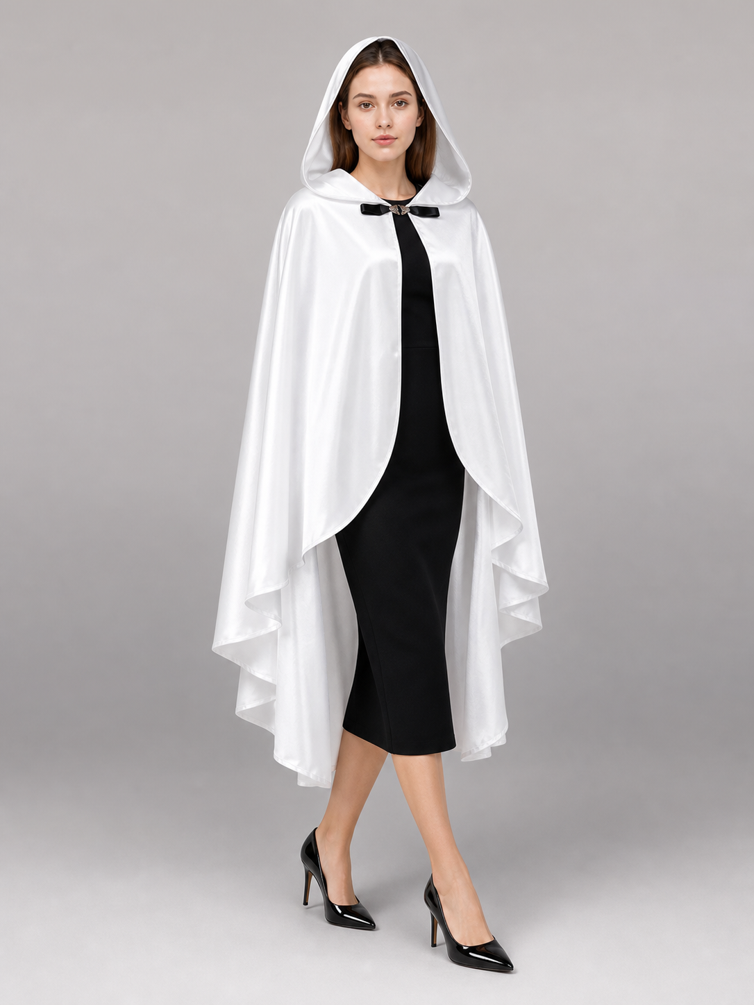 White Hooded Costume Cloak, Flowing Silhouette
