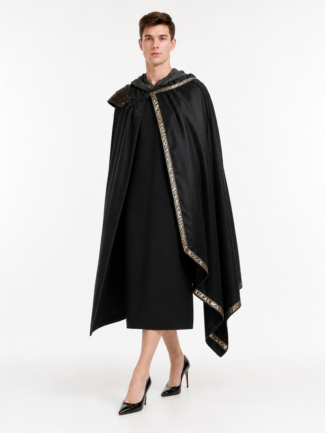 Black Medieval Hooded Carnival Cape